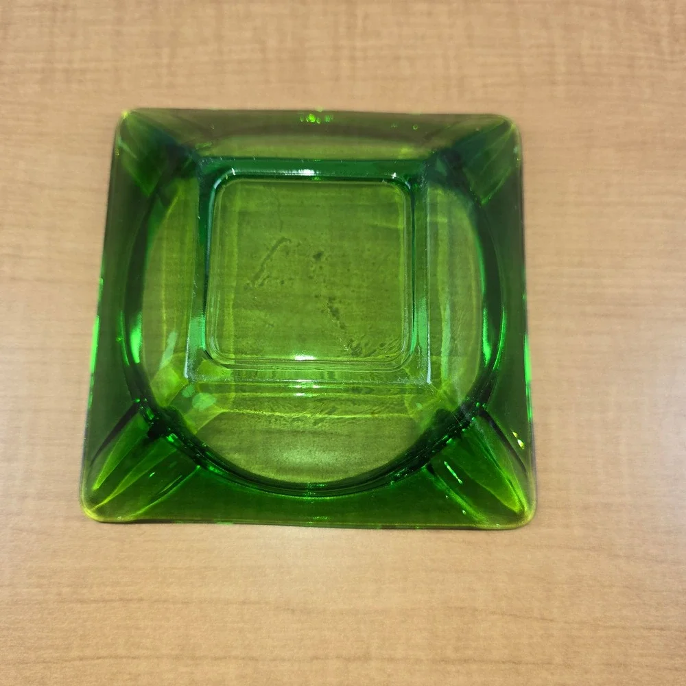 Vintage MCM Square Green Ashtray 6